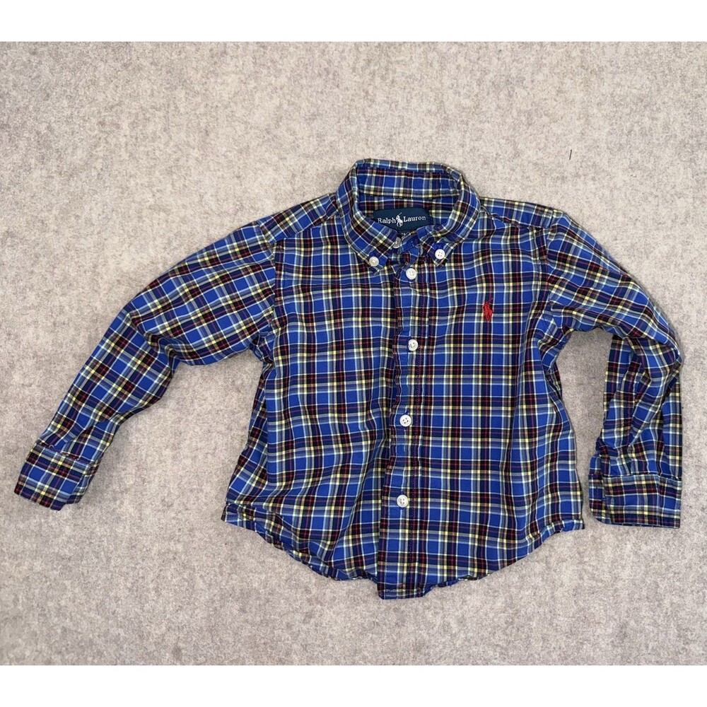 Ralph Lauren Polo Boys 18M Long Sleeve Button Up Blue Plaid